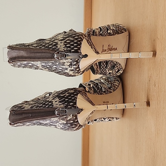 Sam Edelman Snakeskin Bejeweled Needle Heel Strappy Peep Toe Sandals 8M Ab - Picture 7 of 14